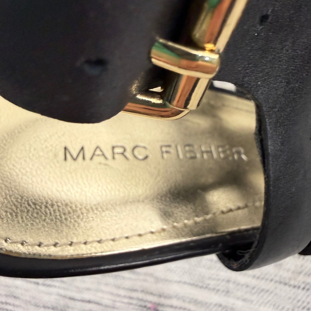 Marc Fisher Black Leather Vachella Sandal Size 8 Strappy Stiletto Ankle Strap - Picture 6 of 10